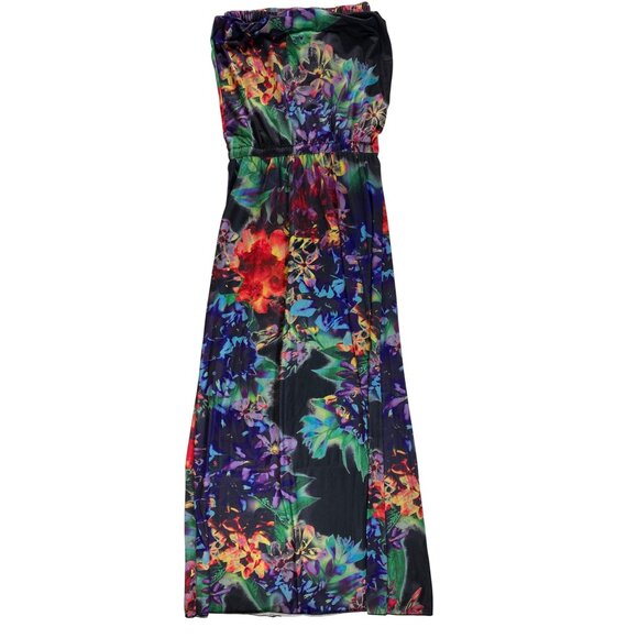 Strapless Floral Maxi Dress Sexy Boho y2K Tropical Small Stretch Beach Feminine - Picture 6 of 6